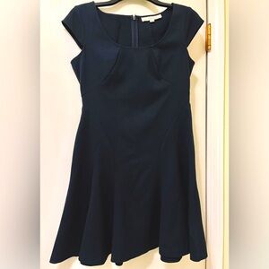 Ann Taylor Loft Fit Flare A-Line Navy Blue Dress Cap Sleeve Sz 2 Petite runs big